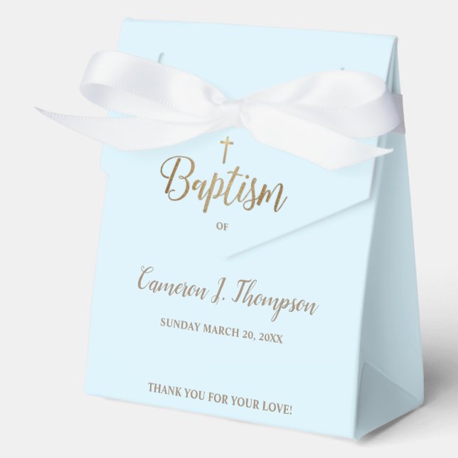 Blue gold cross Baby Baptism Thank you Custom Favour Box (Front)