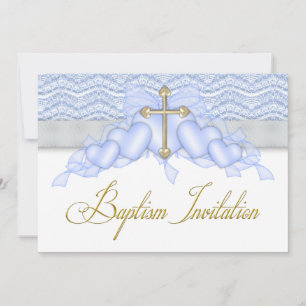 Blue Gold Cross Boys Blue Baptism Invitation