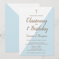 Blue Gold Cross Christening 1st Birthday Combined 