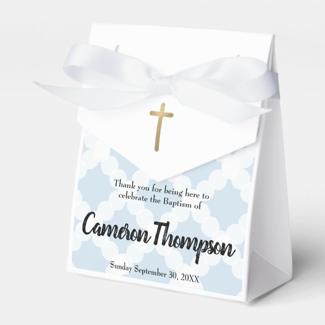 Blue Gold Cross Personalised Baby Boy Baptism Favour Box (Front Side)