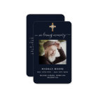 Blue gold cross photo funeral prayer card