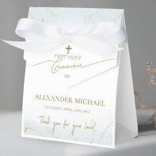 Blue Gold Cross Thank You Boy First Holy Communion Favour Box