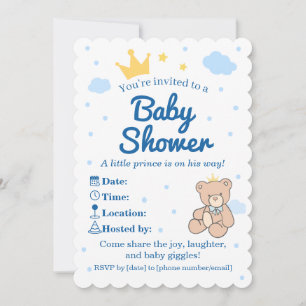 Blue & Gold Crown Baby Shower Invitation for Boy