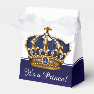 Blue Gold Crown Little Prince Boy Baby Shower Favour Box
