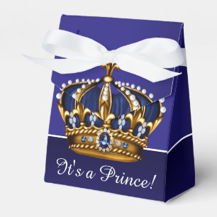 Blue Gold Crown Little Prince Boy Baby Shower Favour Box