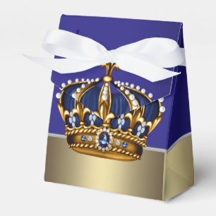 Blue Gold Crown Little Prince Boy Baby Shower Favour Box