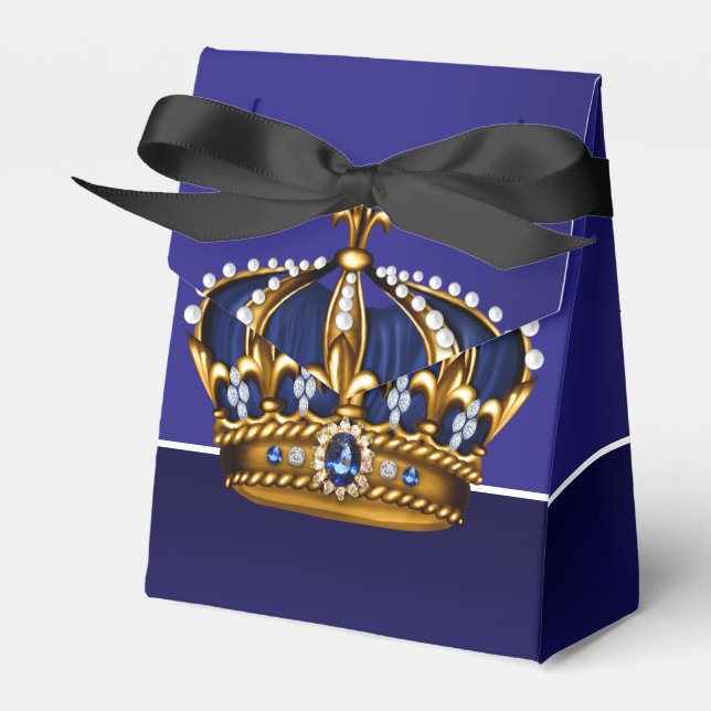 Blue Gold Crown Little Prince Boy Baby Shower Favour Box (Front Side)