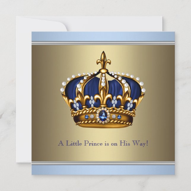 Blue Gold Crown Prince Baby Boy Shower Invitation (Front)
