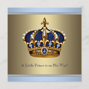 Blue Gold Crown Prince Baby Boy Shower Invitation