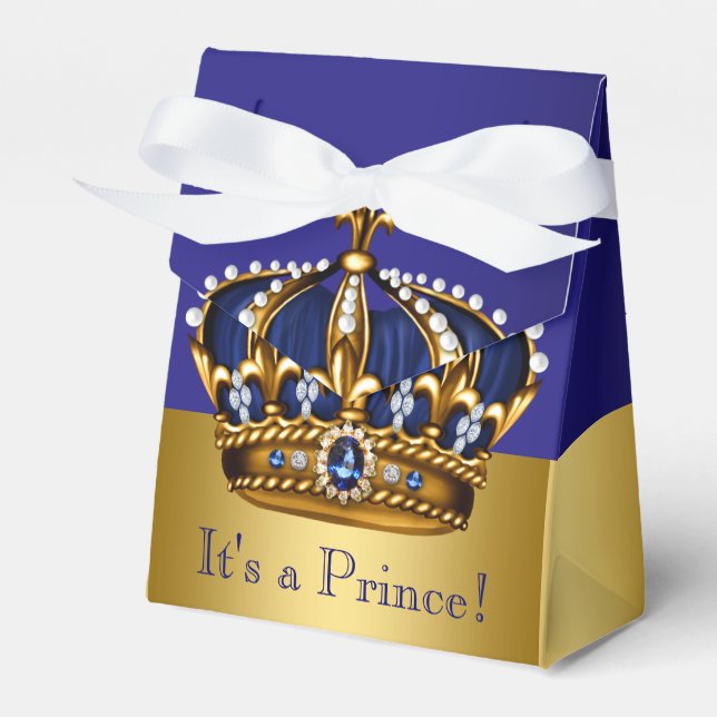 Blue Gold Crown Prince Baby Shower Favour Box (Front Side)
