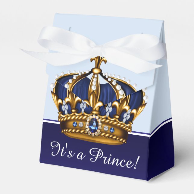 Blue Gold Crown Prince Boy Baby Shower Favour Box (Front Side)