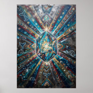 Blue Gold Crystal Geometric Mandala Poster