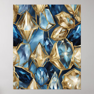 BLUE GOLD CRYSTAL MOSAIC WALL ART