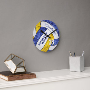 blue gold custom girly sporty volleyball room round clock