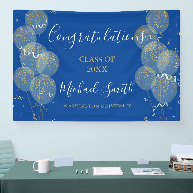 Blue & Gold Custom Party Personalised Graduation Banner (Tradeshow)