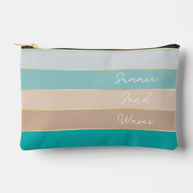 blue gold Custom Summer Colour Block Stripes Accessory Pouch (Front)