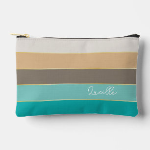 blue gold Custom Summer Colour Block Stripes Accessory Pouch