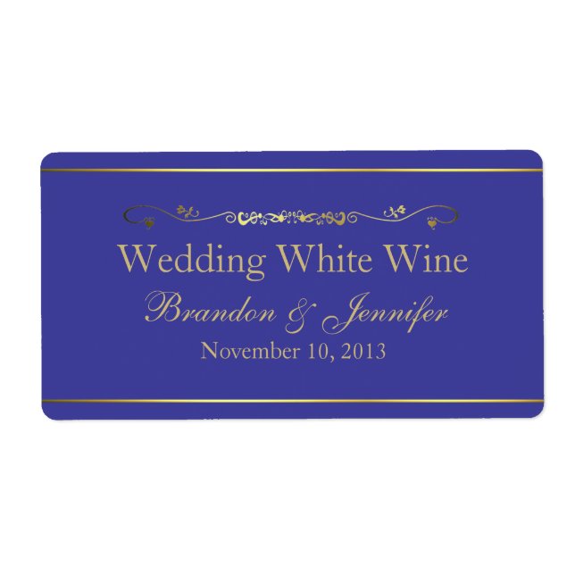 Blue & Gold Custom Wedding Mini Wine Labels (Front)