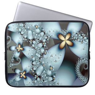 Blue Gold Cute Abstract Floral Laptop Sleeve