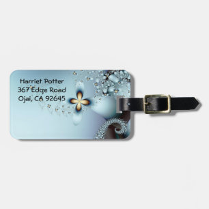 Blue Gold Cute Abstract Floral Luggage Tag