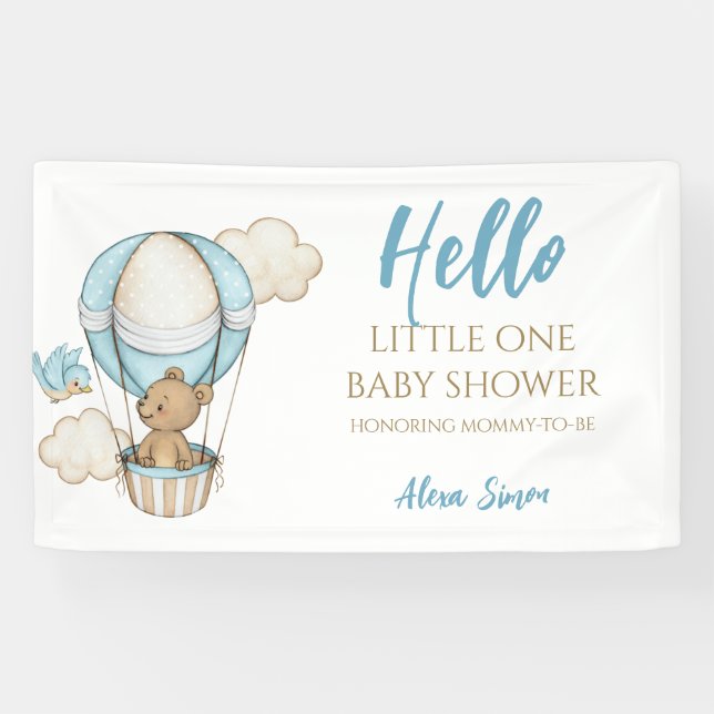 Blue Gold Cute Baby Boy Shower Banner (Horizontal)
