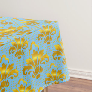 Blue Gold Damask Pattern Tablecloth