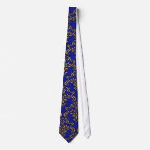 Blue & Gold Damask Pattern Tie