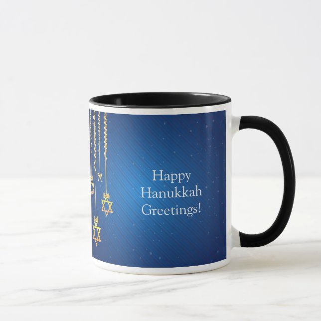 Blue/Gold Dangling Star of David Hanukkah Mug (Right)