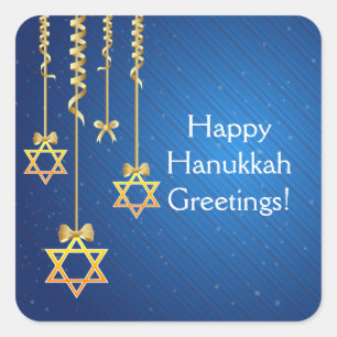 Blue/Gold Dangling Star of David Hanukkah Square Sticker
