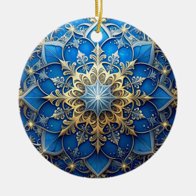 Blue Gold Decorative Holiday Ornament (Front)