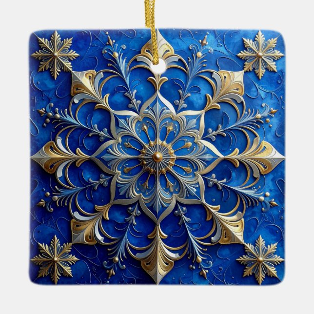 Blue Gold Decorative Holiday Ornament (Front)