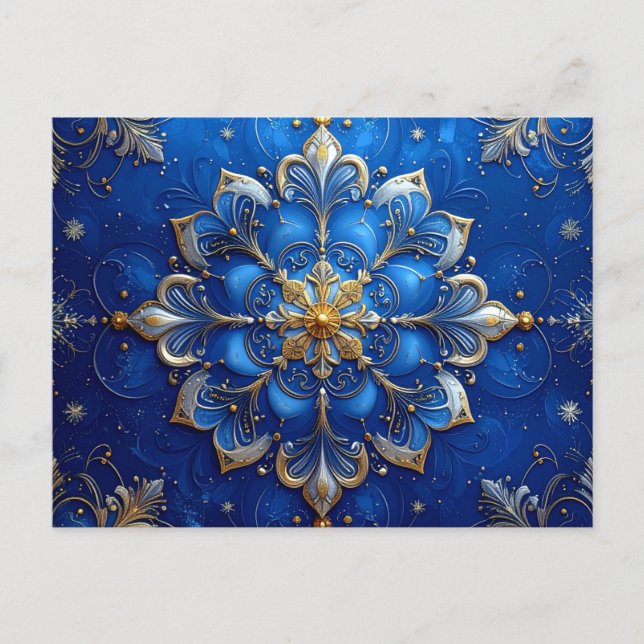 Blue Gold Decorative Holiday Postcard (Front)