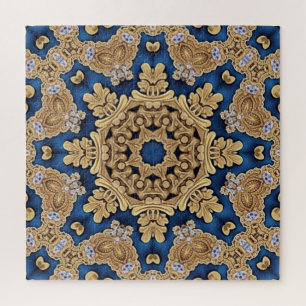 Blue Gold Decorative Jigsaw Puzzle