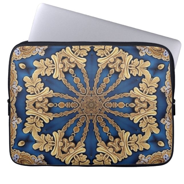Blue Gold Decorative Laptop Sleeve (Front)