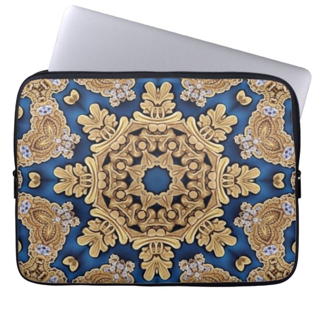 Blue Gold Decorative Laptop Sleeve (Front)