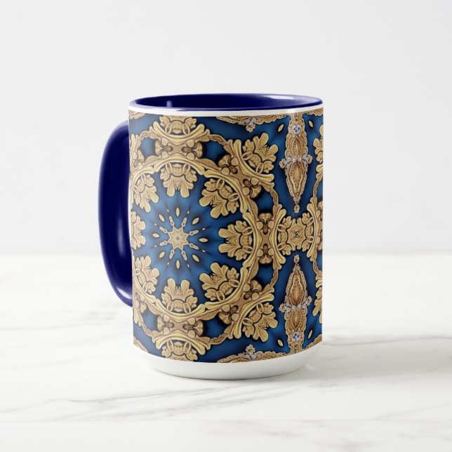 Blue Gold Decorative Mug (Front Left)