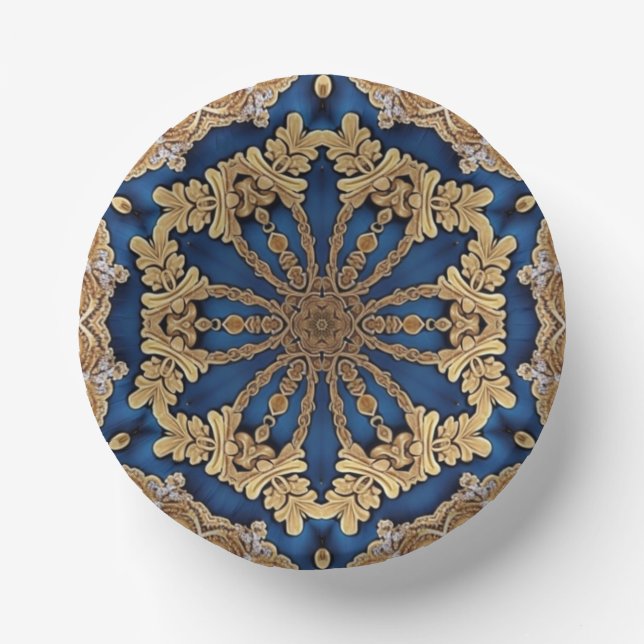 Blue Gold Decorative Paper Bowls Plate (Front)