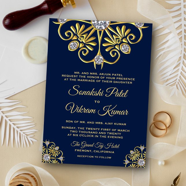 Blue Gold Diamond Mandala Indian Wedding Invite (Creator Uploaded)