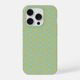 Blue Gold Diamond Pattern iPhone 15 Pro Case