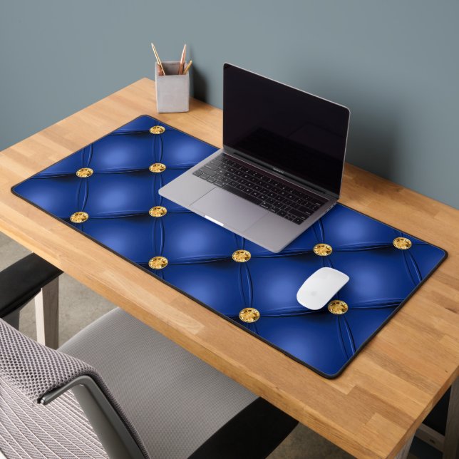 Blue Gold Diamond Tufted Desk Mat (Office 2)