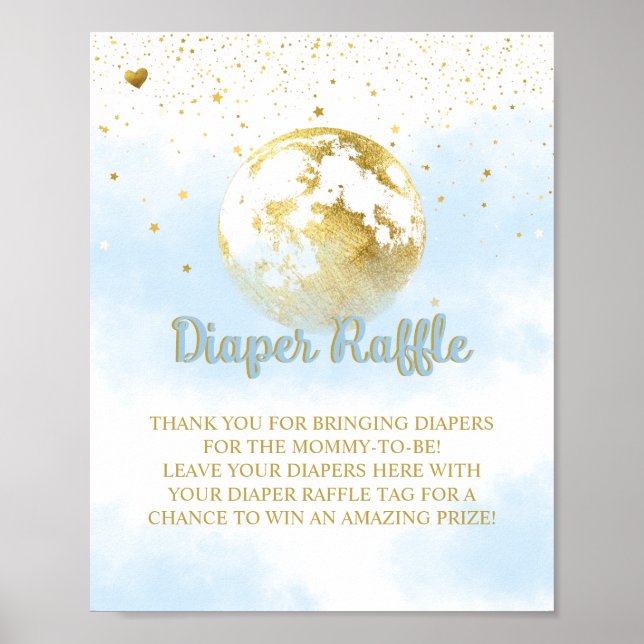 Blue Gold Diaper Raffle Baby Shower Sign (Front)
