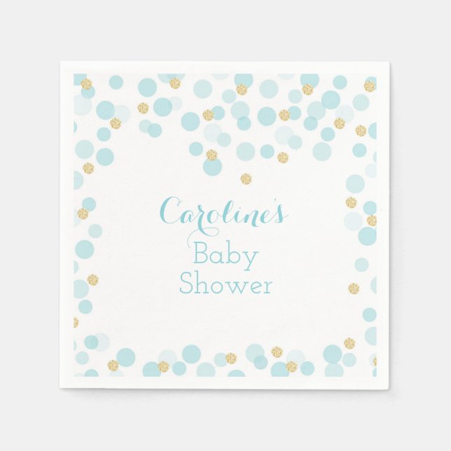 Blue Gold Dots Baby Shower Napkin (Front)