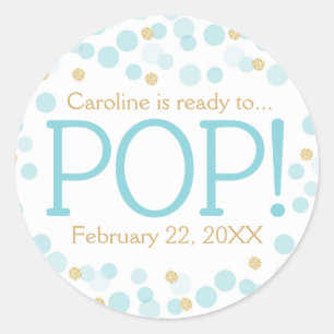 Blue Gold Dots Baby Shower Round Sticker