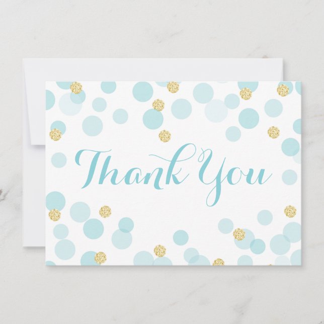 Blue Gold Dots Baby Shower Thank You Card (Front)