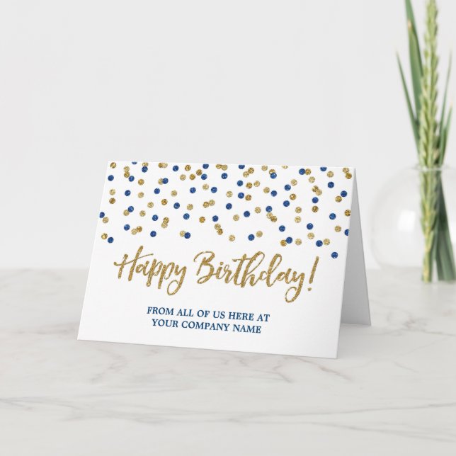 Blue Gold Dots Business From Group Birthday Card (Front)