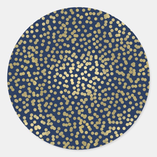 Blue & Gold Dots Confetti Elegant Chic Glam Party Classic Round Sticker (Front)