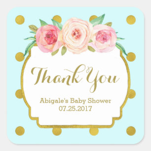 Blue Gold Dots Floral Baby Shower Favour Tags
