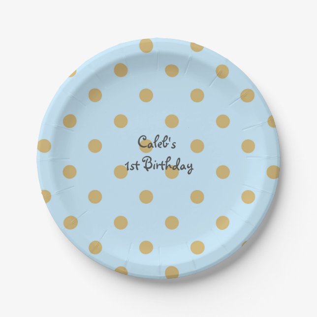Blue & Gold Dots Royal Crown Prince Party Plates (Front)