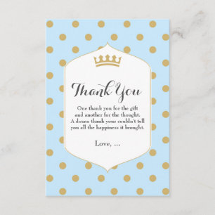 Blue & Gold Dots Royal Crown Prince Thank You Card