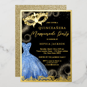 Blue Gold Dress Masquerade Party Quinceanera